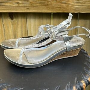 DexFlex comfort silver bling wedge sandals, size 8